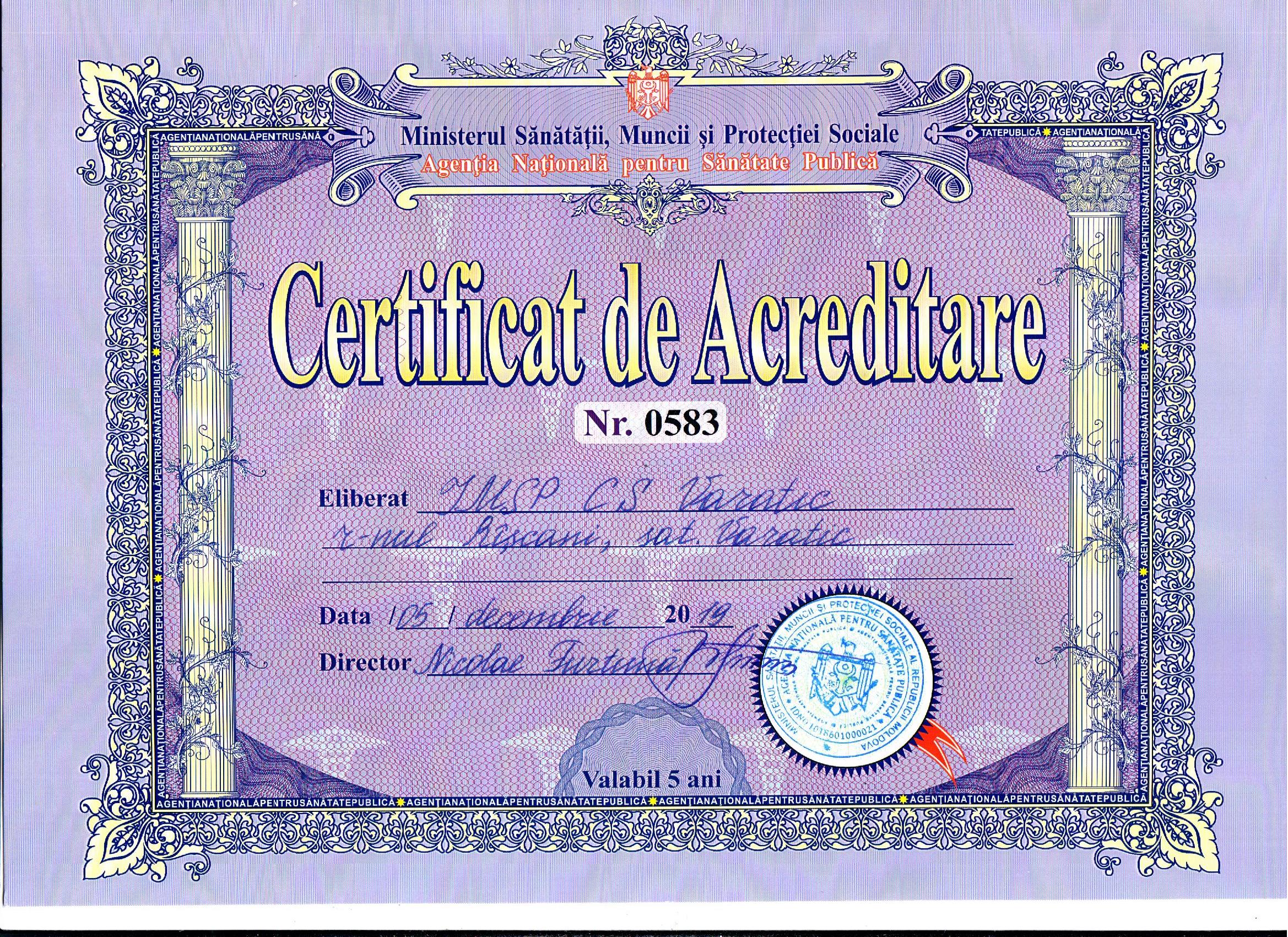 Certificat de acreditare Varatic